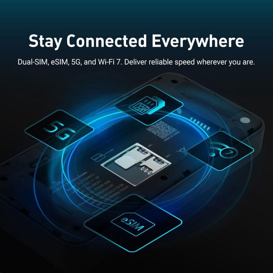 GL.iNet Mudi 7 (GL-E5800) 5G Tri-Band Wi-Fi 7 Mobil VPN Router (eSIM dəstəyi ilə) — Şəbəkə və server avadanlığı, Bakı (5)