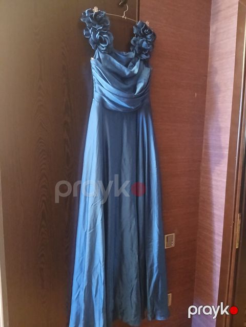 Mavi rəngdə uzun ziyafət donu - Model: A-kesim, yerə qədər uzunluqda — Bakı