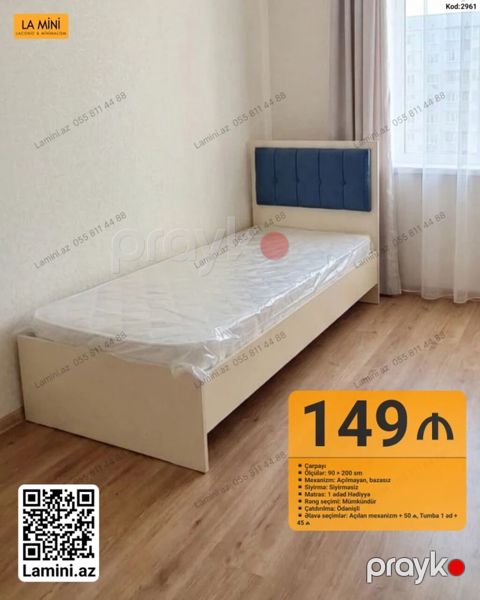 Çarpayı – 90×200 sm - Mexanizm: Açılmayan, bazasız - Sıyırma — Bakı