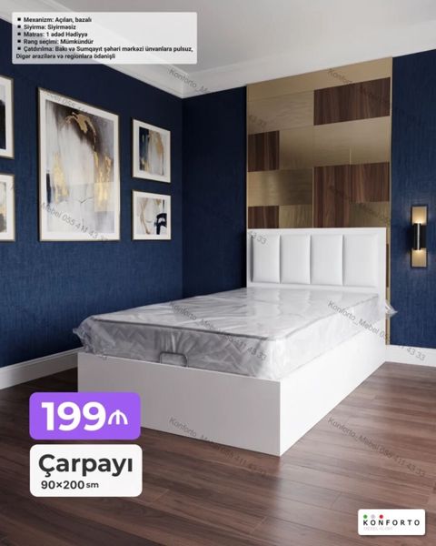 Məhsul: Açılan, bazalı çarpayı Ölçü: 90×200 sm Qiymət: 199 — Bakı