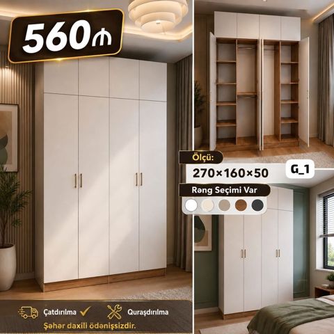 G_1 model şkaf - Ölçü: 270 160 50 sm - Daxili quruluş: 3 qapılı — Mehdiabad