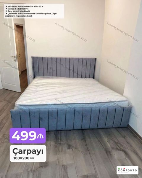 Məhsul: Çarpayı - Ölçü: 160×200 sm - Rəng seçimi: mümkündür — Bakı