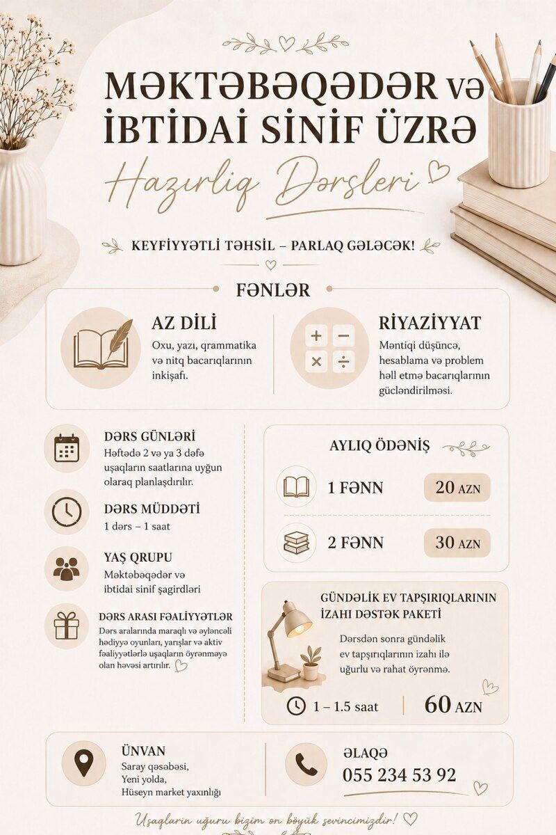 Məktəbəqədər və ibtidai sinif hazırlığı — Təlim, kurslar, Sumqayıt