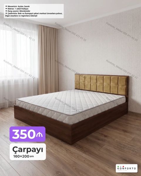 Çarpayı – 160×200 sm - Model: Açılan, bazalı mexanizm (alt hissədə — Bakı