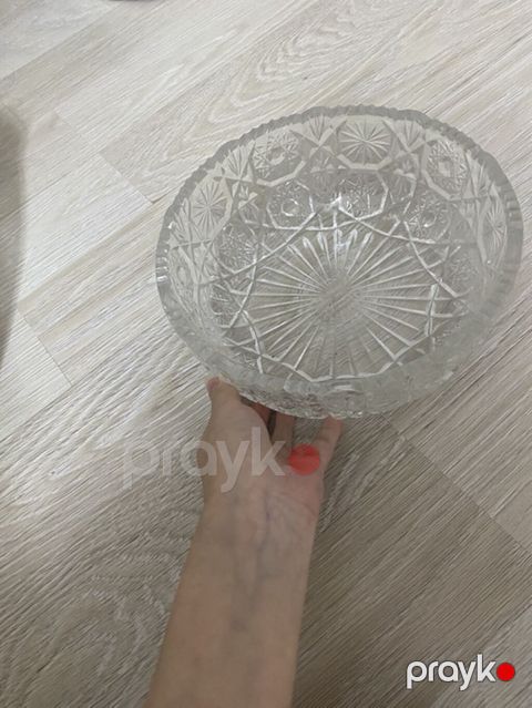 Kəsimli şüşədən dekorativ meyvə/saçaq qabı - Material: qalın, şəffaf