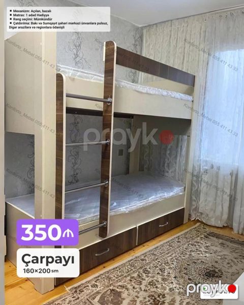 İki mərtəbəli çarpayı – 160×200 sm - Mexanizm: açılan, bazalı — Bakı