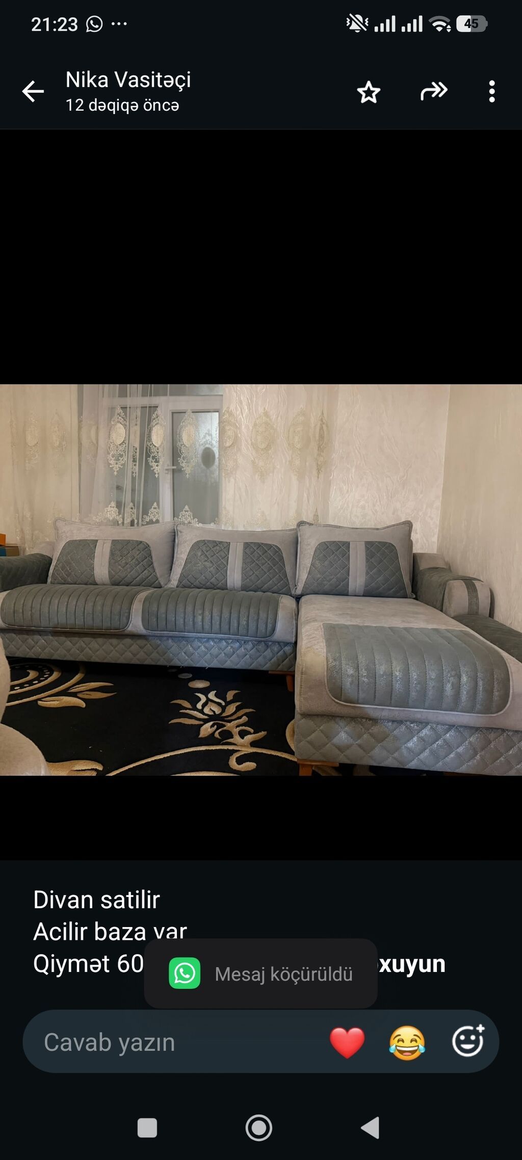 Divan satilir Acilmir baza yoxdur Satılır 450 azn Ünvan Mehdiabad Nika — Divanlər, Bakı (2)