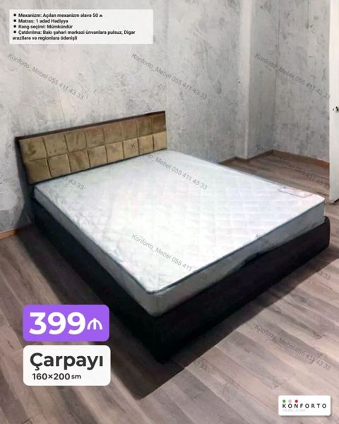 Çarpayı – 160×200 sm Qiymət: 399 (şəkildə göstərilib) Başlıq — Bakı