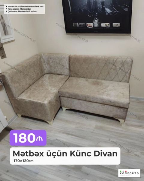 Məhsul: Mətbəx üçün Künc Divan Ölçü: 170 120 sm Qiymət: 180 — Bakı