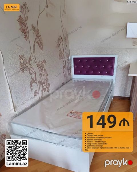 Çarpayı – tək nəfərlik, başlıqlı model - Ölçü: 90 200 sm — Bakı
