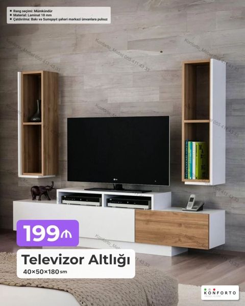 Televizor altlığı dəsti Ölçü: 40×50×180 sm Material: 18 mm laminat — Bakı