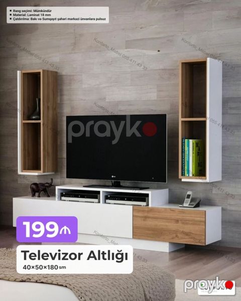 Televizor altlığı dəsti Ölçü: 40×50×180 sm Material: 18 mm laminat — Bakı