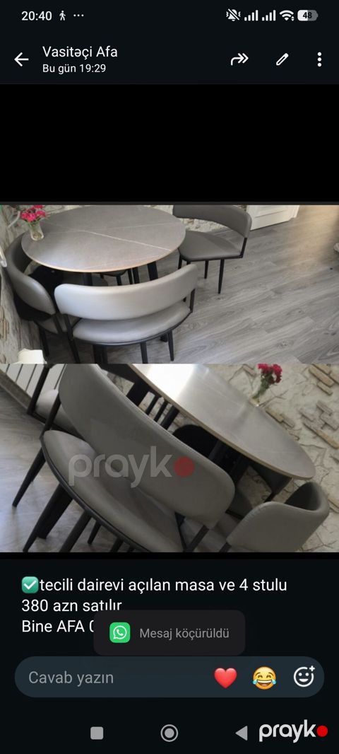 dairevi açılan masa ve 4 stulu 380 azn satılır Bine AFA 0681