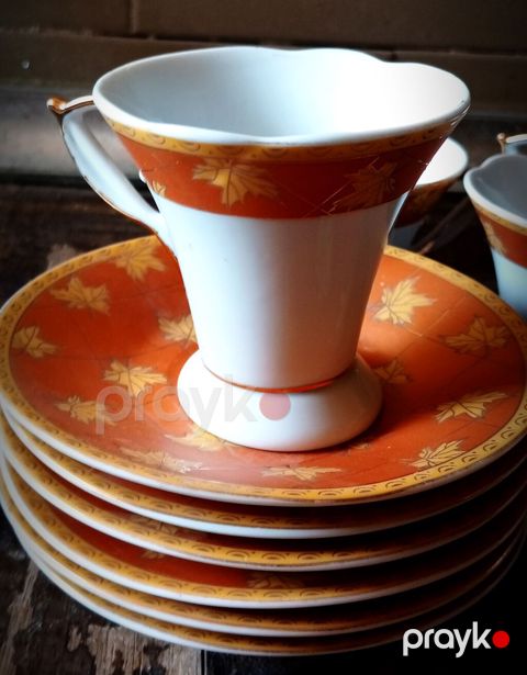 Çay dəsti, rəng - Narıncı, Farfor, Yaponiya — Digah