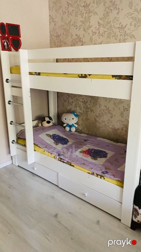 Uşaq iki mərtəbəli çarpayı - Rəng: ağ, modern dizayn - Material — Bakı