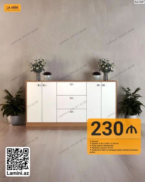 Məhsul: Komod (Kod: 3687) - Ölçülər: D 40 H 80 E 160 sm - Rəng — Bakı