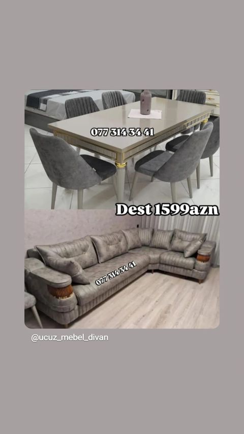 Dəst 1599 AZN - Yemək masası və 6 ədəd stuldan ibarət dəst: parlaq — Bakı