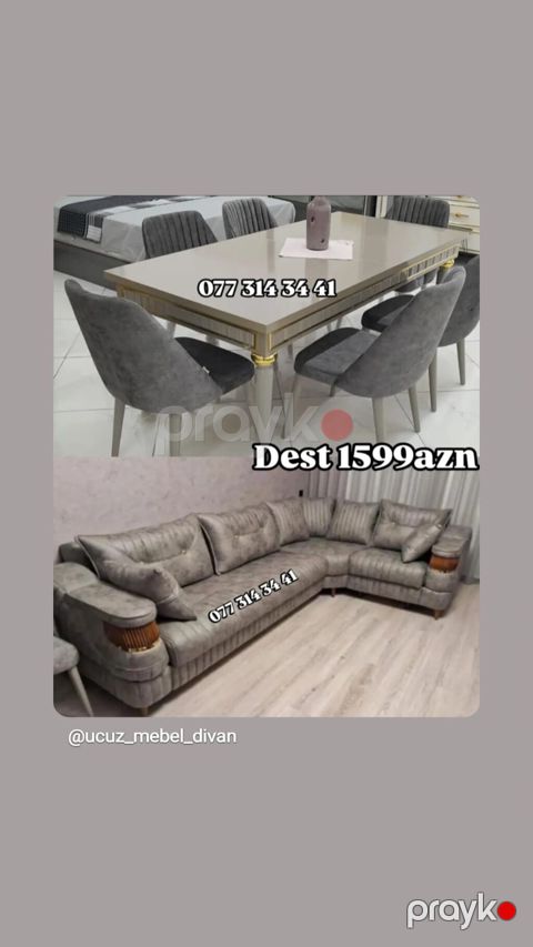 Dəst 1599 AZN - Yemək masası və 6 ədəd stuldan ibarət dəst: parlaq — Bakı