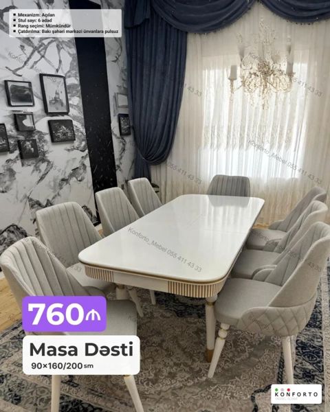 Məhsul: Masa Dəsti - Ölçü: 90×160/200 sm (açılan mexanizm – uzunluq — Bakı