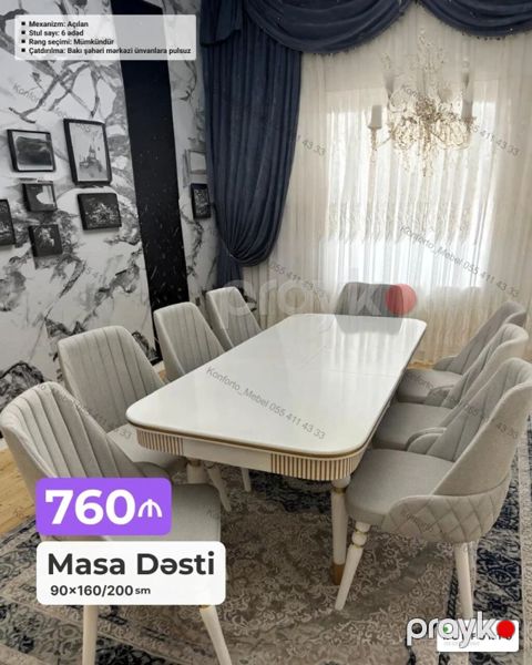 Məhsul: Masa Dəsti - Ölçü: 90×160/200 sm (açılan mexanizm – uzunluq — Bakı