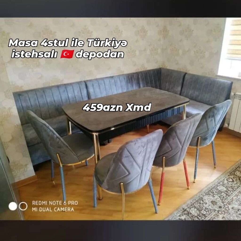 Masa və 4 ədəd stul dəsti – Türkiyə istehsalı - Dizayn: mərmər — Masalar və stullar, Bakı (3)