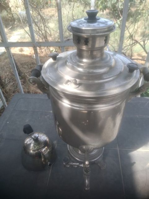 Metall samovar + çaydan dəsti - Klassik kömür/odunla işləyən samovar — Bakı