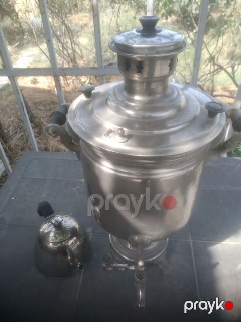 Metall samovar + çaydan dəsti - Klassik kömür/odunla işləyən samovar — Bakı
