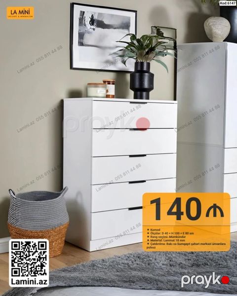 LA Mını komod - Ölçülər: D 40 H 100 E 80 sm - Material: 18 mm — Bakı