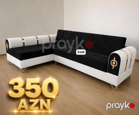 Künc divan – qara-ağ rəng kombinasiyası, qızılı dekor xəttləri və — Bakı