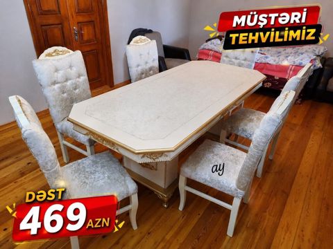 Klassik üslubda yemək otağı dəsti - Dəst: 1 masa + 6 stul - Rəng — Bakı