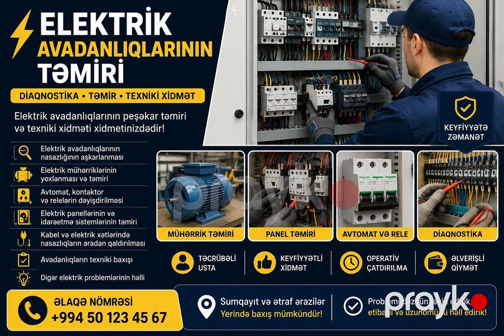 Elektrik avadanlıqlarının təmiri və texniki xidməti Xidmət sahələri — Elektrikçi xidmətləri, Sumqayıt
