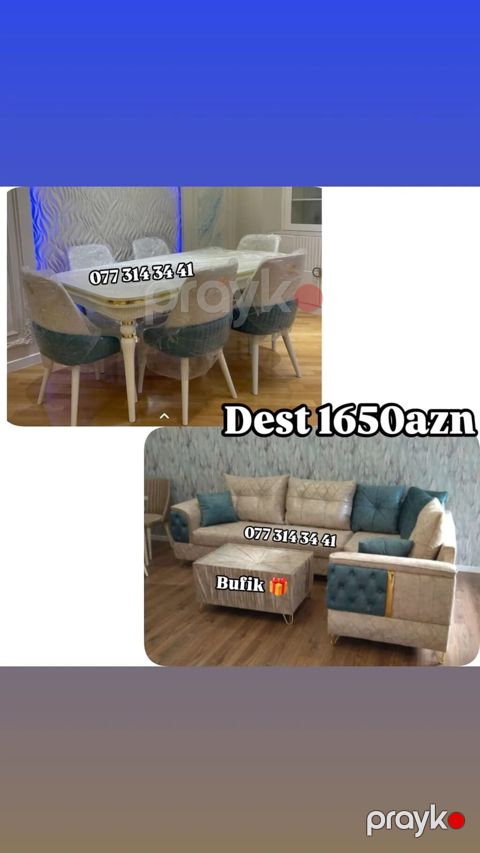 Mebel dəsti – 1650 AZN - Yemək otağı üçün masa və 6 ədəd stul — Bakı