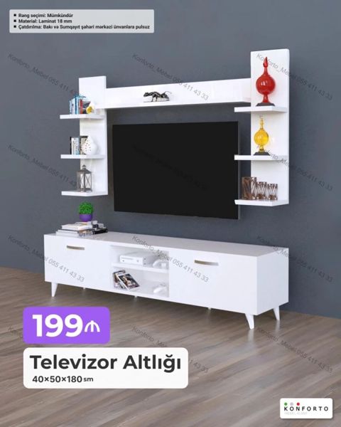 Televizor altlığı və divar rəfləri dəsti Ölçü: 40×50×180 sm — Bakı