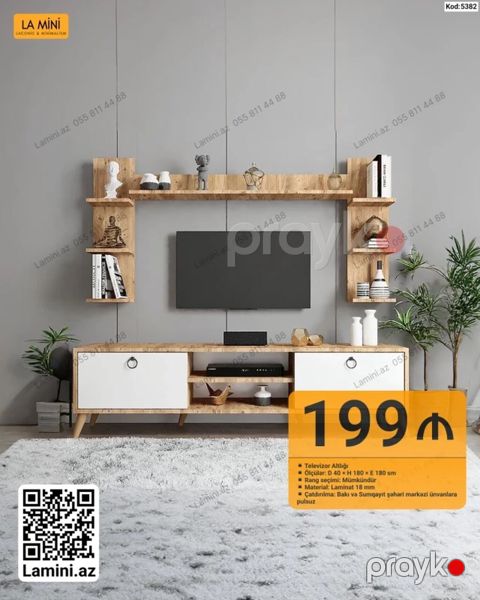 Televizor altlığı və üst rəf komplekti – La Mini (Kod: 5382) - Ölçü — Bakı