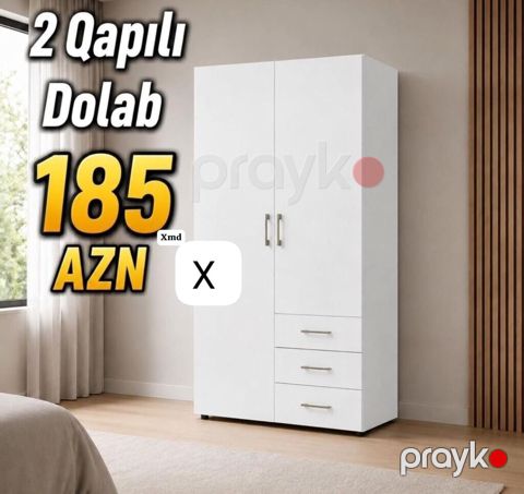 2 qapılı dolab – 185 AZN - Rəng: ağ - Dizayn: minimalist, düzbucaqlı — Bakı