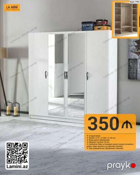 Məhsul: 4 qapılı dolab (Kod: 1795) - Ölçülər: Dərinlik 47 sm — Bakı