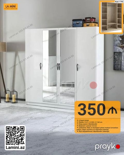 Məhsul: 4 qapılı dolab (Kod: 1795) - Ölçülər: Dərinlik 47 sm — Bakı