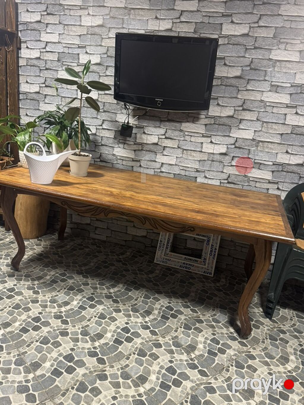 Taxta yemək/oturma masası - Material: masif ağac, üstü təbii ağac — Masalar, Bakı