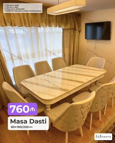 Masa Dəsti – 90×160/200 sm - Mexanizm: açılan (uzadıla bilən) - Ölçü — Bakı