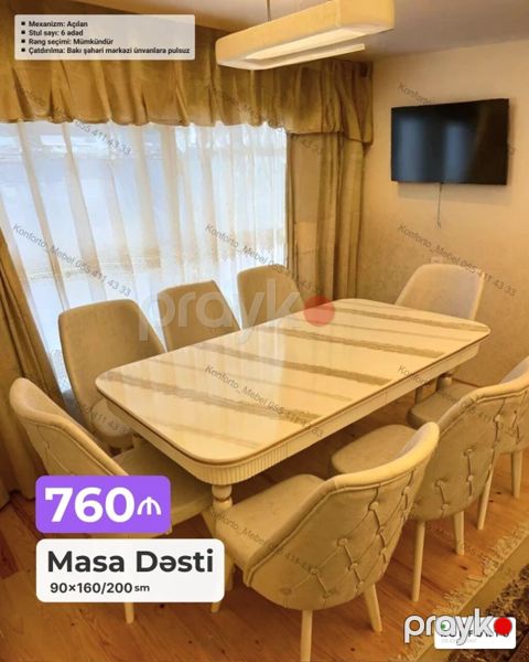 Masa Dəsti – 90×160/200 sm - Mexanizm: açılan (uzadıla bilən) - Ölçü — Bakı