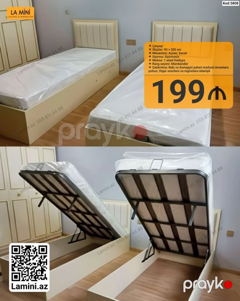 LA Mını – Açılan bazalı çarpayılar Model 1 (Kod: 4427) - Ölçü: 160 — Yataqlar, Bakı (2)