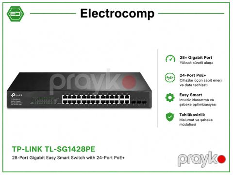 Tp-lınk TL-SG1428PE – 28-Port Gigabit Easy Smart Switch with 24-Port PoE+ — Bakı