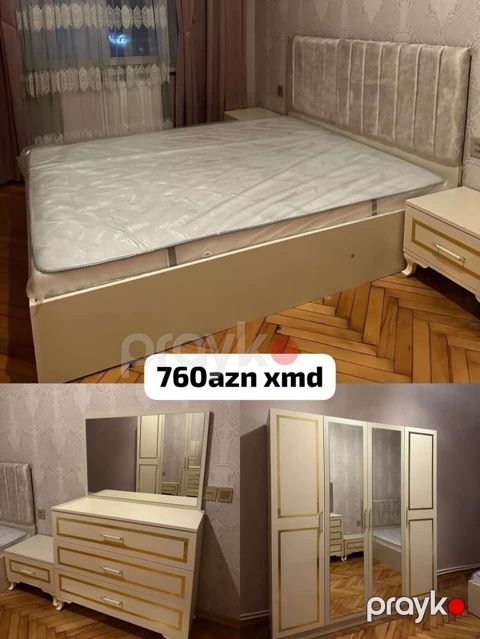 Yataq otağı dəsti - Rəng: krem/ivory, qızılı detallar - Material — Bakı