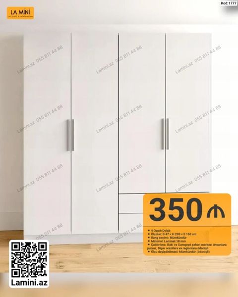 4 qapılı dolab – La Mini, Kod: 1777 Ölçülər: Eni 160 sm Hündürlük — Bakı