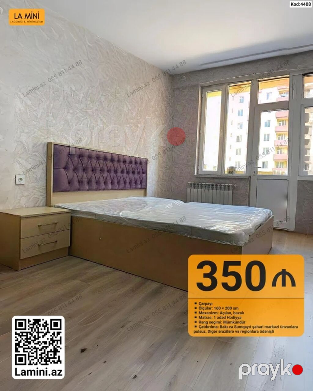 Məhsul: Çarpayı (kod: 4408) - Ölçü: 160 200 sm - Mexanizm: Açılan — Yataqlar, Bakı (2)