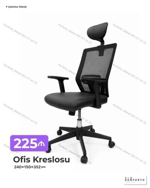 Ofis Kreslosu – 240×150×352 sm Erqonomik dizaynlı, qara rəngdə ofis — Bakı