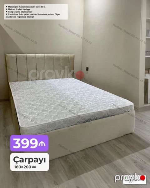 Çarpayı – 160×200 sm - Yumşaq başlıqla, müasir minimalist dizayn — Bakı