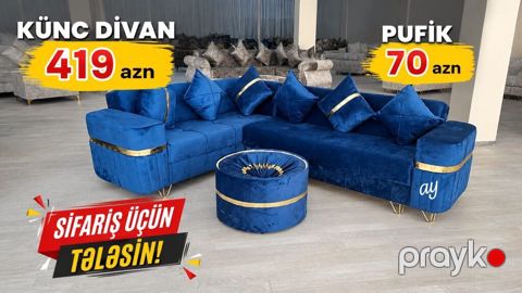 Məhsul: Künc divan və pufik dəsti - Model: Künc divan + uyğun pufik — Bakı