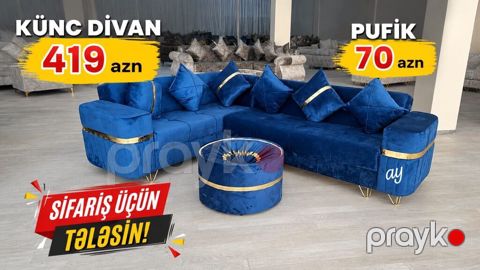 Məhsul: Künc divan və pufik dəsti - Model: Künc divan + uyğun pufik — Bakı