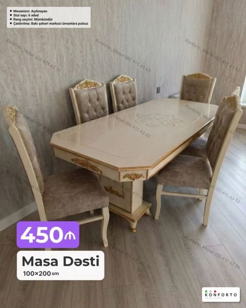 Masa Dəsti – klassik üslub - Masa ölçüsü: 100×200 sm - Mexanizm — Bakı